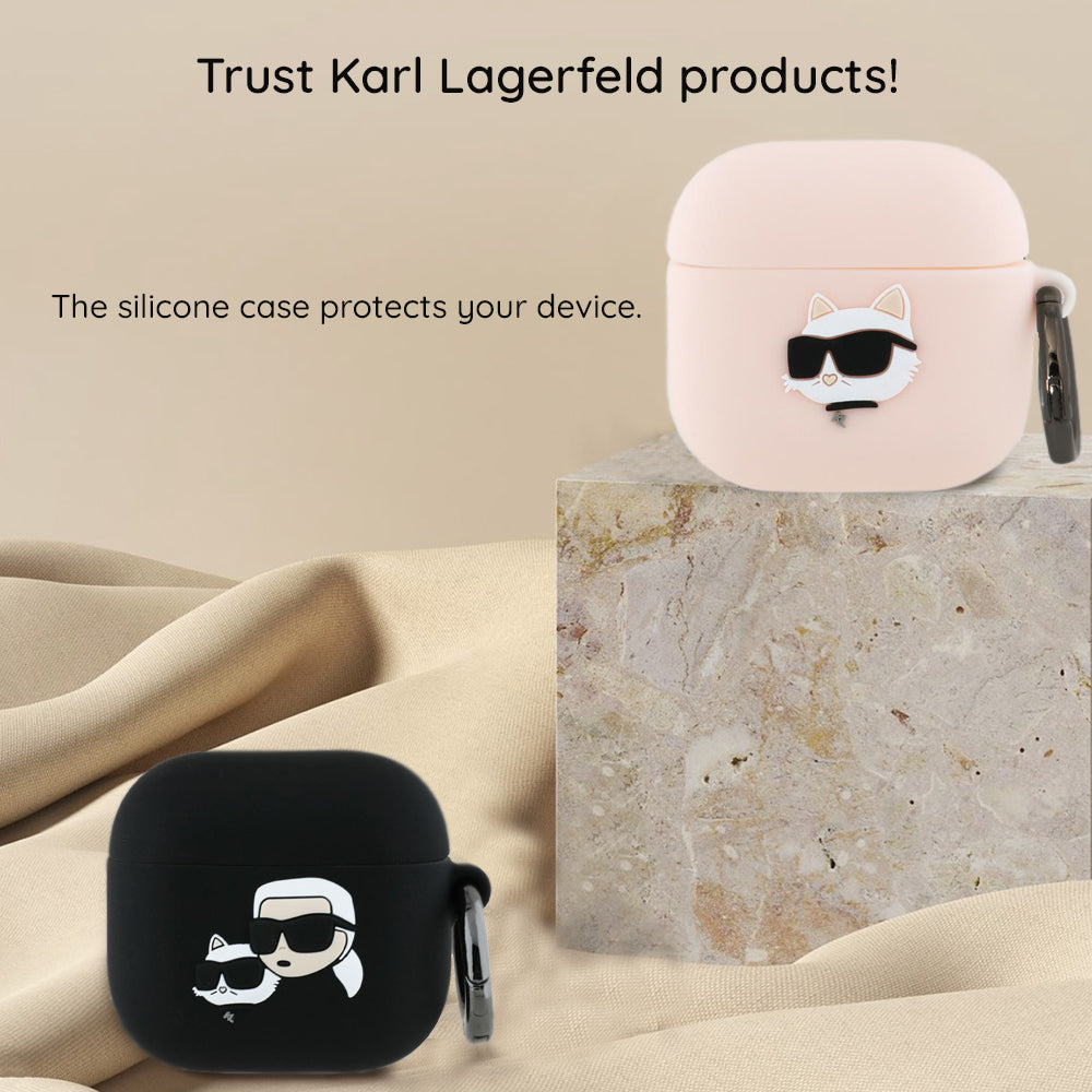 Custodia Karl Lagerfeld 3D Karl & Choupette's Heads per Apple AirPods 4, Nera
