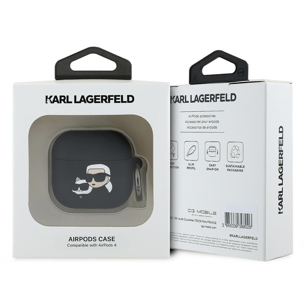 Custodia Karl Lagerfeld 3D Karl & Choupette's Heads per Apple AirPods 4, Nera