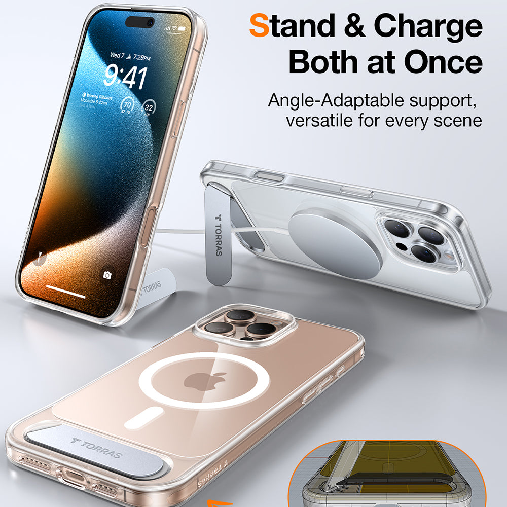 Custodia MagSafe per Apple iPhone 16 Pro, Torras, Pstand, Trasparente