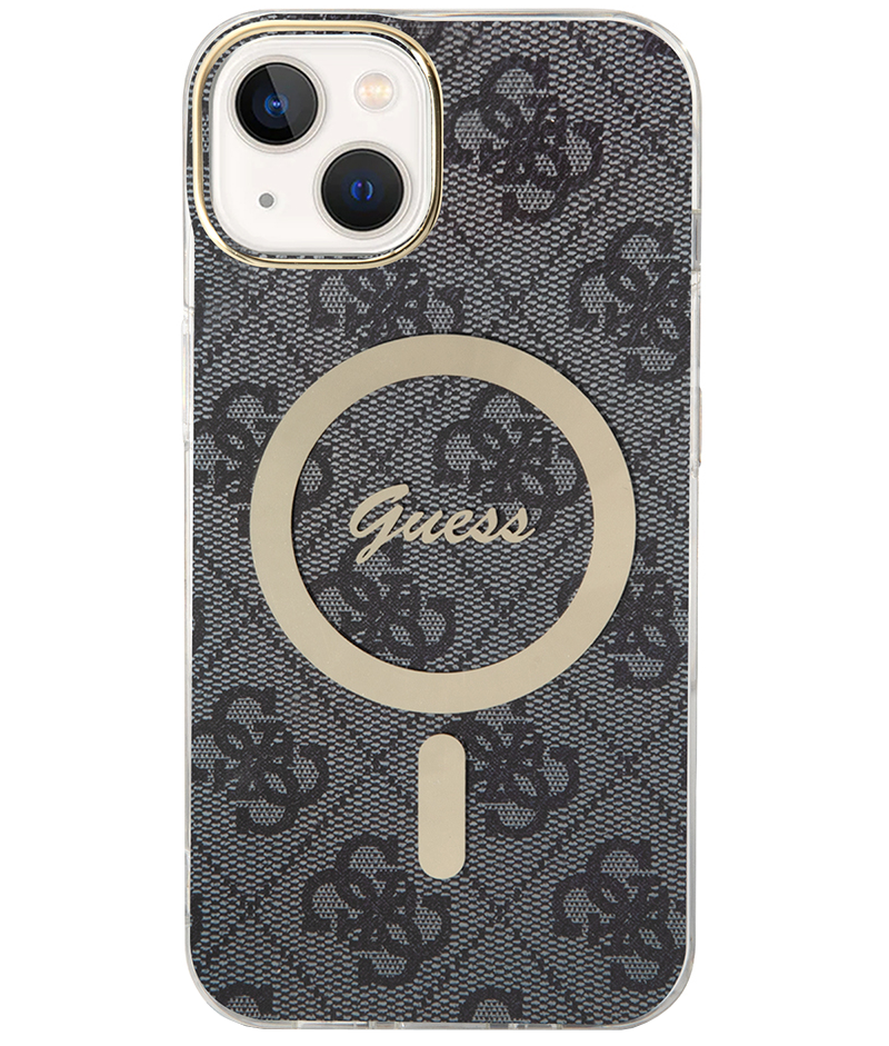 Custodia MagSafe per Apple iPhone 15, Guess, 4G IML, Nera GUHMP15SH4STK