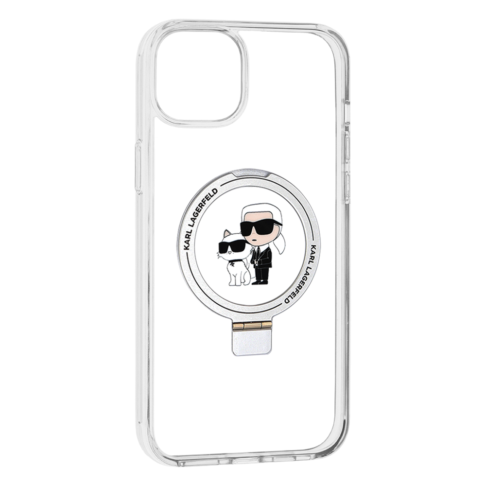 Custodia MagSafe per Apple iPhone 15 Plus, Karl Lagerfeld, Ringstand Karl and Choupette, Bianca, Ricondizionata