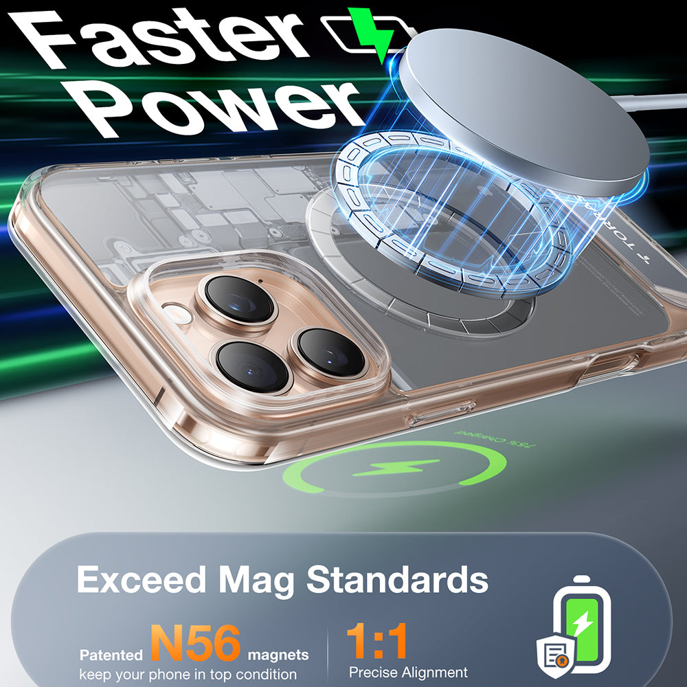 Custodia MagSafe per Apple iPhone 16 Pro Max, Torras, Pstand, Trasparente