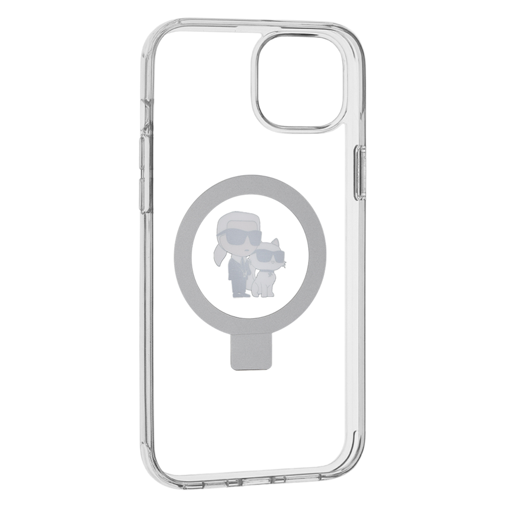 Custodia MagSafe per Apple iPhone 15 Plus, Karl Lagerfeld, Ringstand Karl and Choupette, Bianca, Ricondizionata