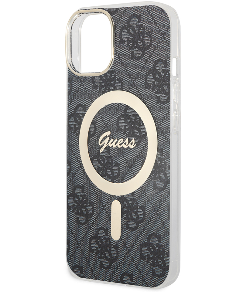 Custodia MagSafe per Apple iPhone 15, Guess, 4G IML, Nera GUHMP15SH4STK