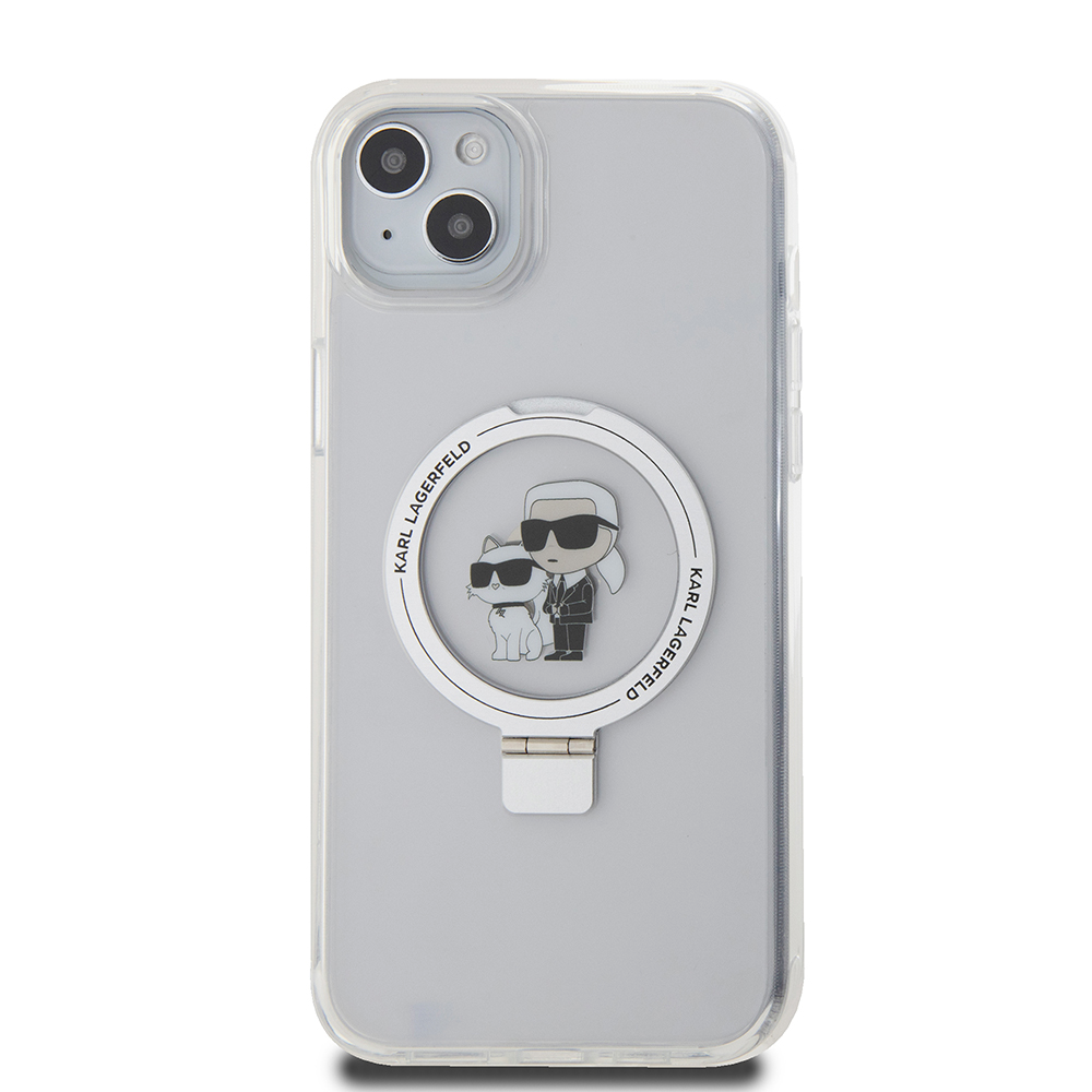 Custodia MagSafe per Apple iPhone 15 Plus, Karl Lagerfeld, Ringstand Karl and Choupette, Bianca, Ricondizionata