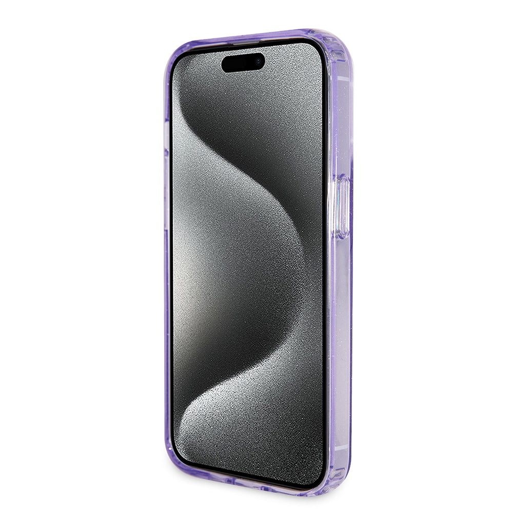 Custodia MagSafe per Apple iPhone 15 Pro Max, Guess, IML Ring Stand Glitter, Viola GUHMP15XHRSGSU