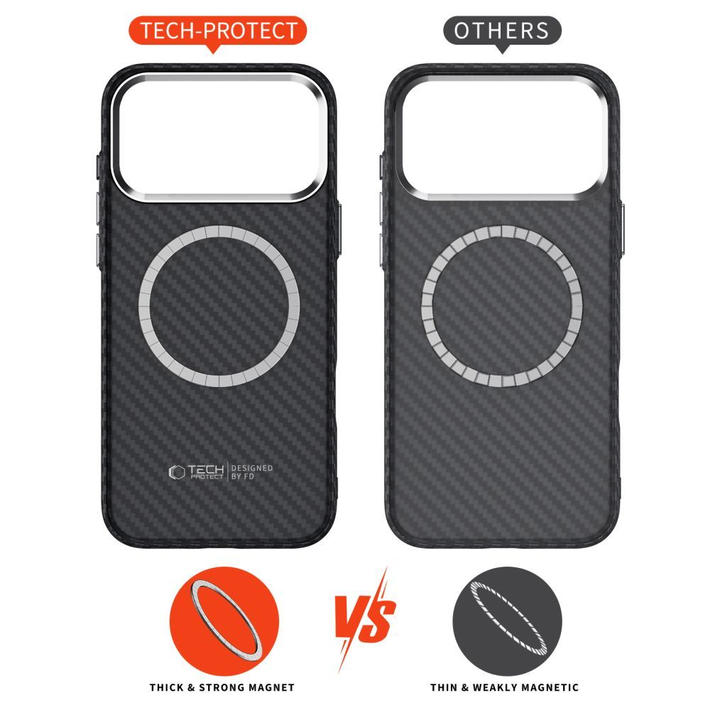 Custodia MagSafe per Apple iPhone 17 Pro Max, Tech-Protect, Ion Carbon, Nera