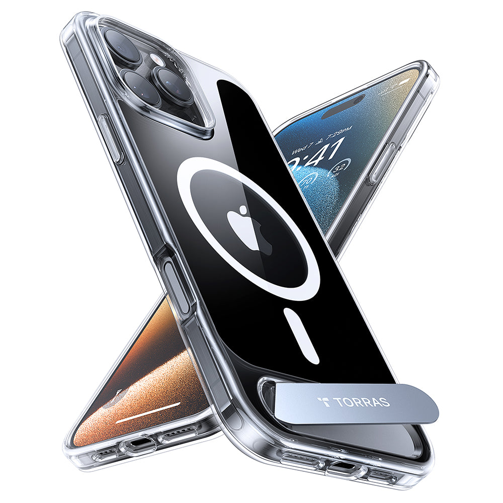 Custodia MagSafe per Apple iPhone 16 Pro Max, Torras, Pstand, Trasparente