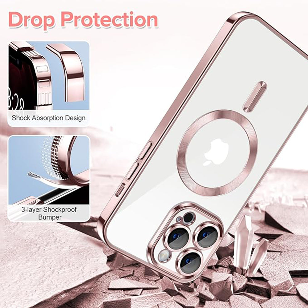 Custodia MagSafe per Apple iPhone 12 Pro Max, Techsuit, Luxury Crystal, Rosa