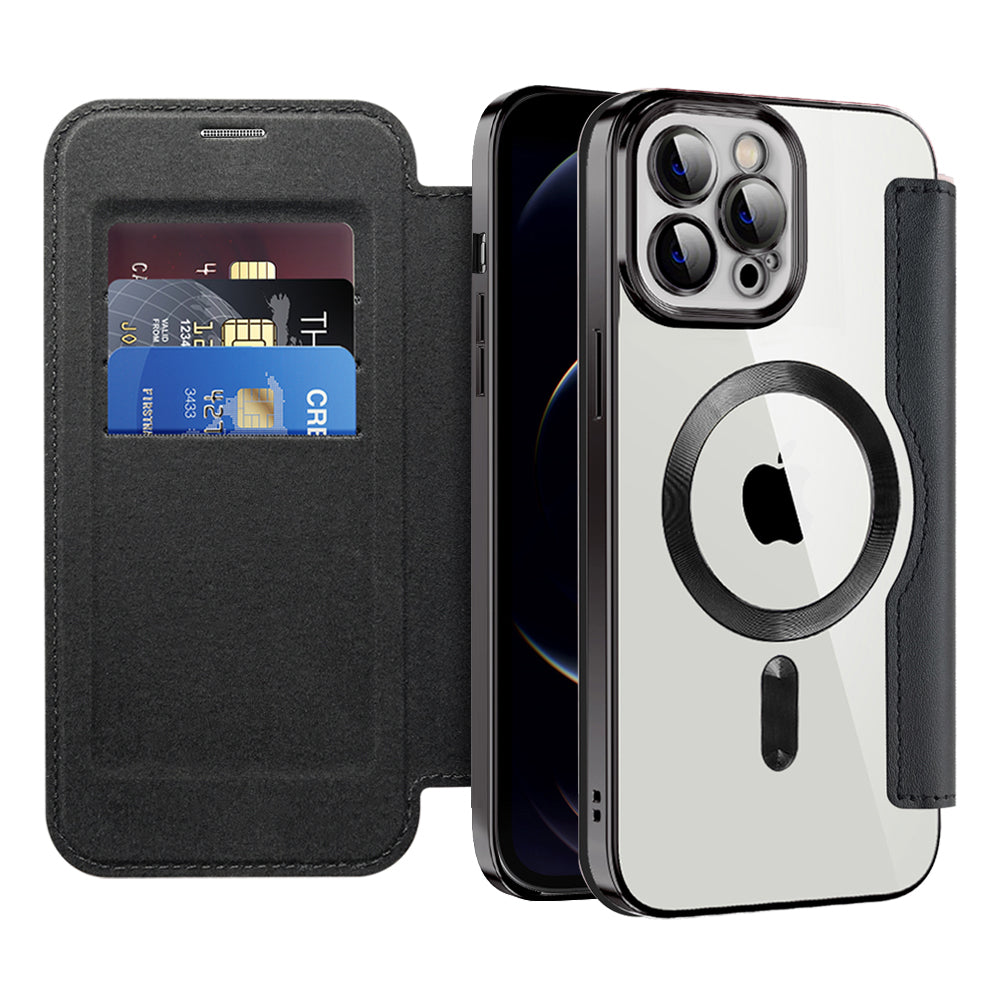 Custodia MagSafe per Apple iPhone 12 Pro Max, Techsuit, SmartMag Book, Nera