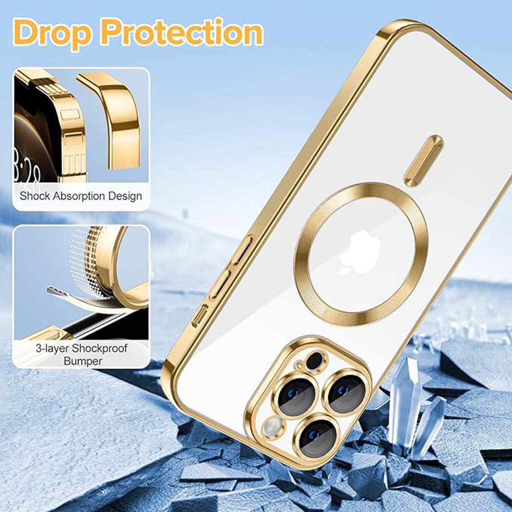 Custodia MagSafe per Apple iPhone 12 Pro, Techsuit, Luxury Crystal, Dorata