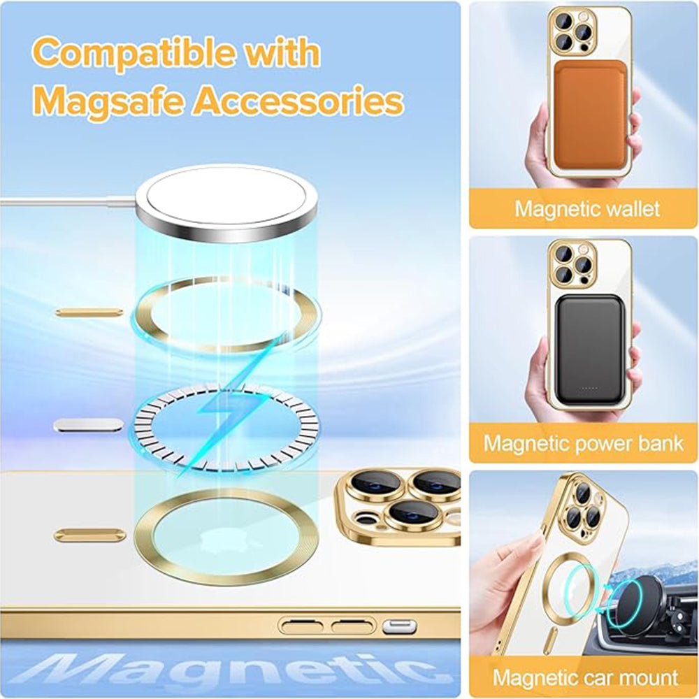 Custodia MagSafe per Apple iPhone 12 Pro, Techsuit, Luxury Crystal, Dorata