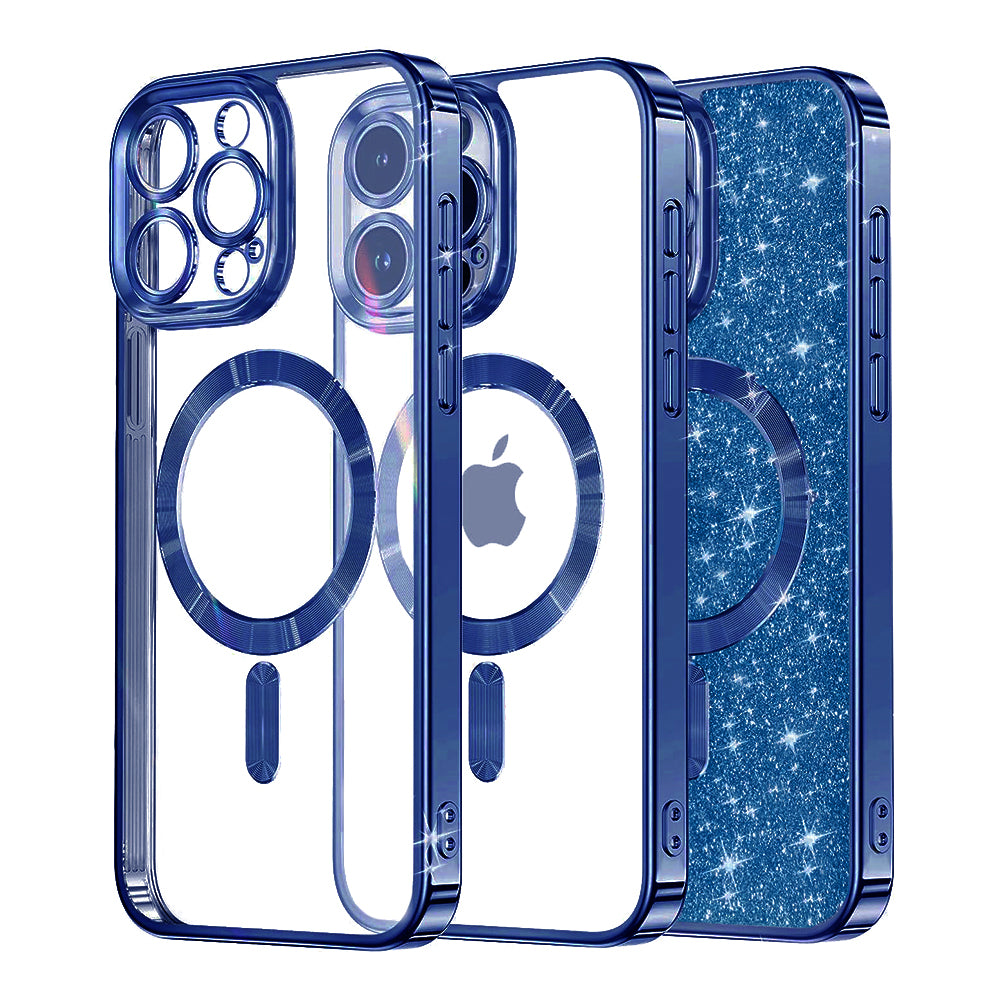 Custodia MagSafe per Apple iPhone 12 Pro, Techsuit, Luxury Glitter, Blu Scuro
