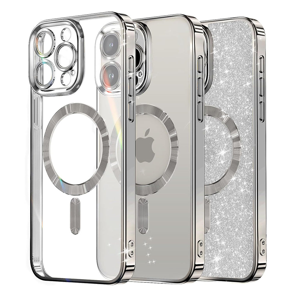 Custodia MagSafe per Apple iPhone 12 Pro, Techsuit, Luxury Glitter, Argento