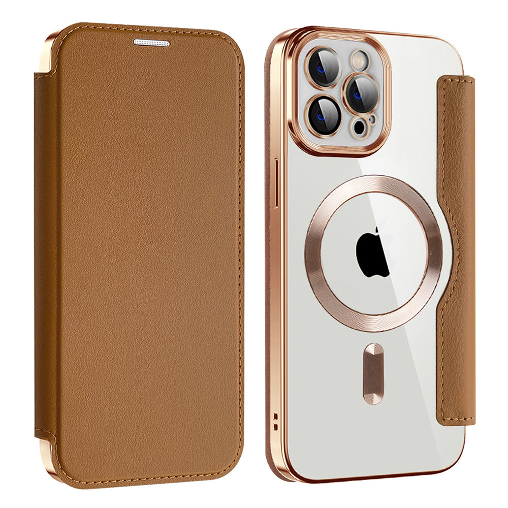 Custodia MagSafe per Apple iPhone 12 Pro, Techsuit, SmartMag Book, Marrone