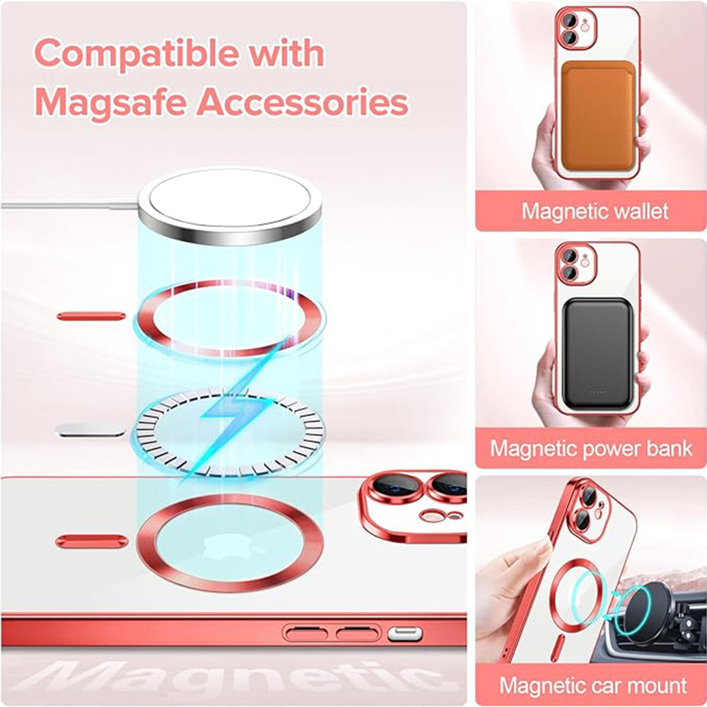 Custodia MagSafe per Apple iPhone 12, Techsuit, Luxury Crystal, Rossa