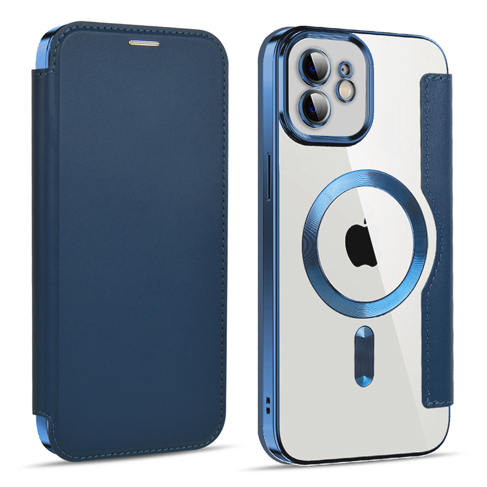 Custodia MagSafe per Apple iPhone 12, Techsuit, SmartMag Book, Blu