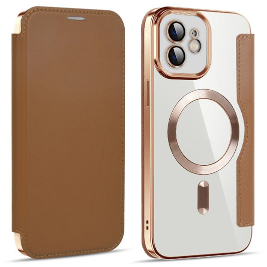 Custodia MagSafe per Apple iPhone 12, Techsuit, SmartMag Book, Marrone