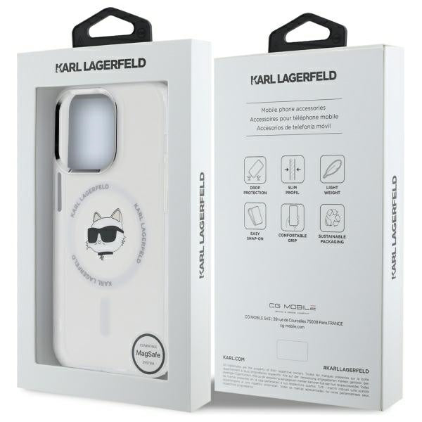 Custodia MagSafe per Apple iPhone 13 Pro Max, Karl Lagerfeld, IML Metal Choupette's Head, Bianca