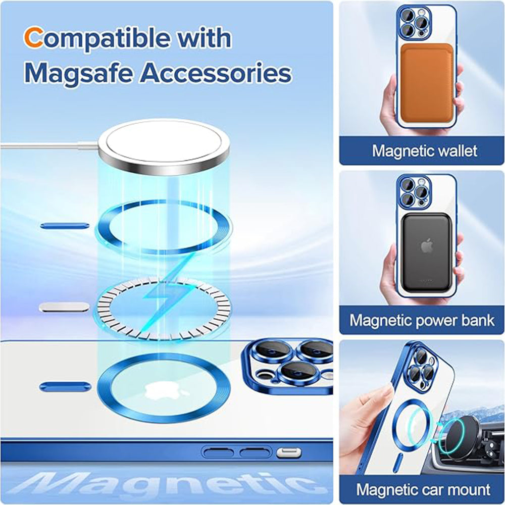 Custodia MagSafe per Apple iPhone 13 Pro Max, Techsuit, Luxury Crystal, Blu Scuro