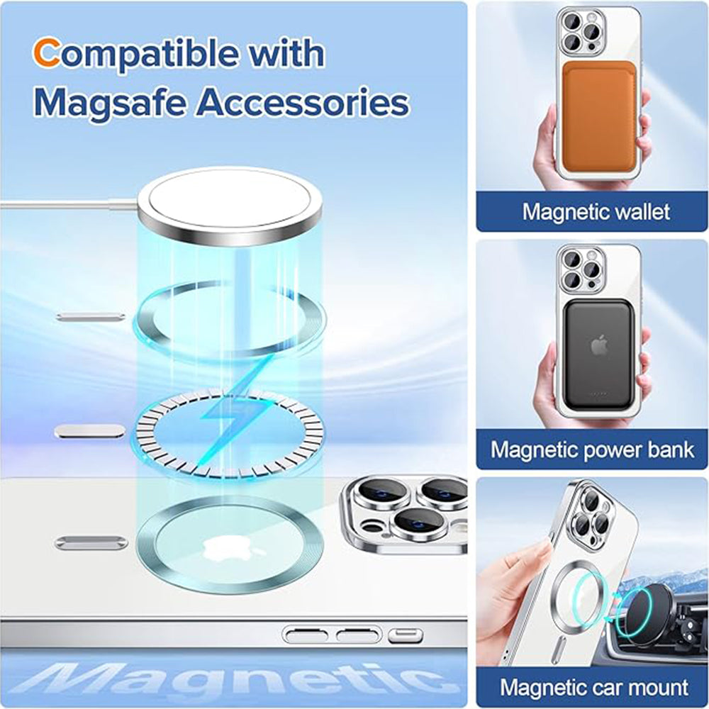 Custodia MagSafe per Apple iPhone 13 Pro Max, Techsuit, Luxury Crystal, Argento
