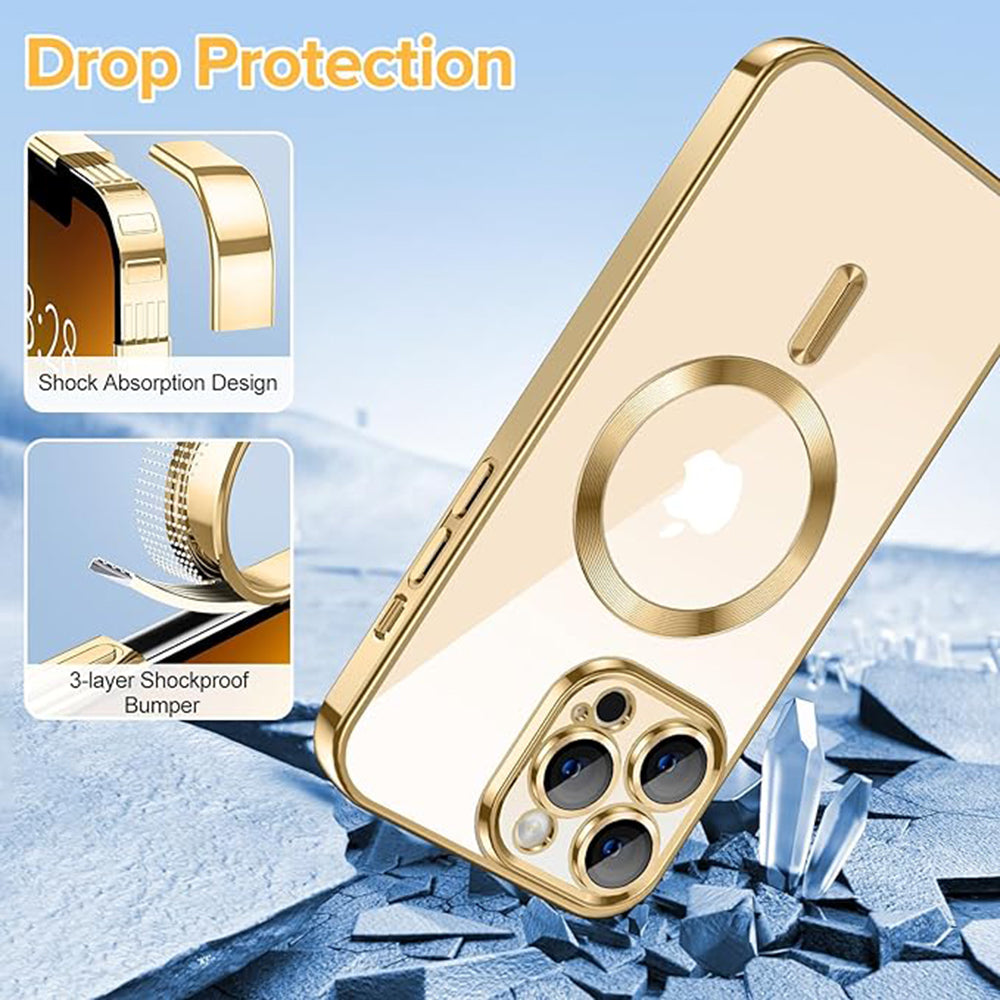 Custodia MagSafe per Apple iPhone 13 Pro Max, Techsuit, Luxury Crystal, Dorata