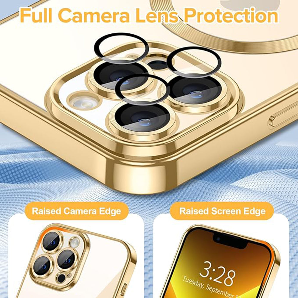 Custodia MagSafe per Apple iPhone 13 Pro Max, Techsuit, Luxury Crystal, Dorata