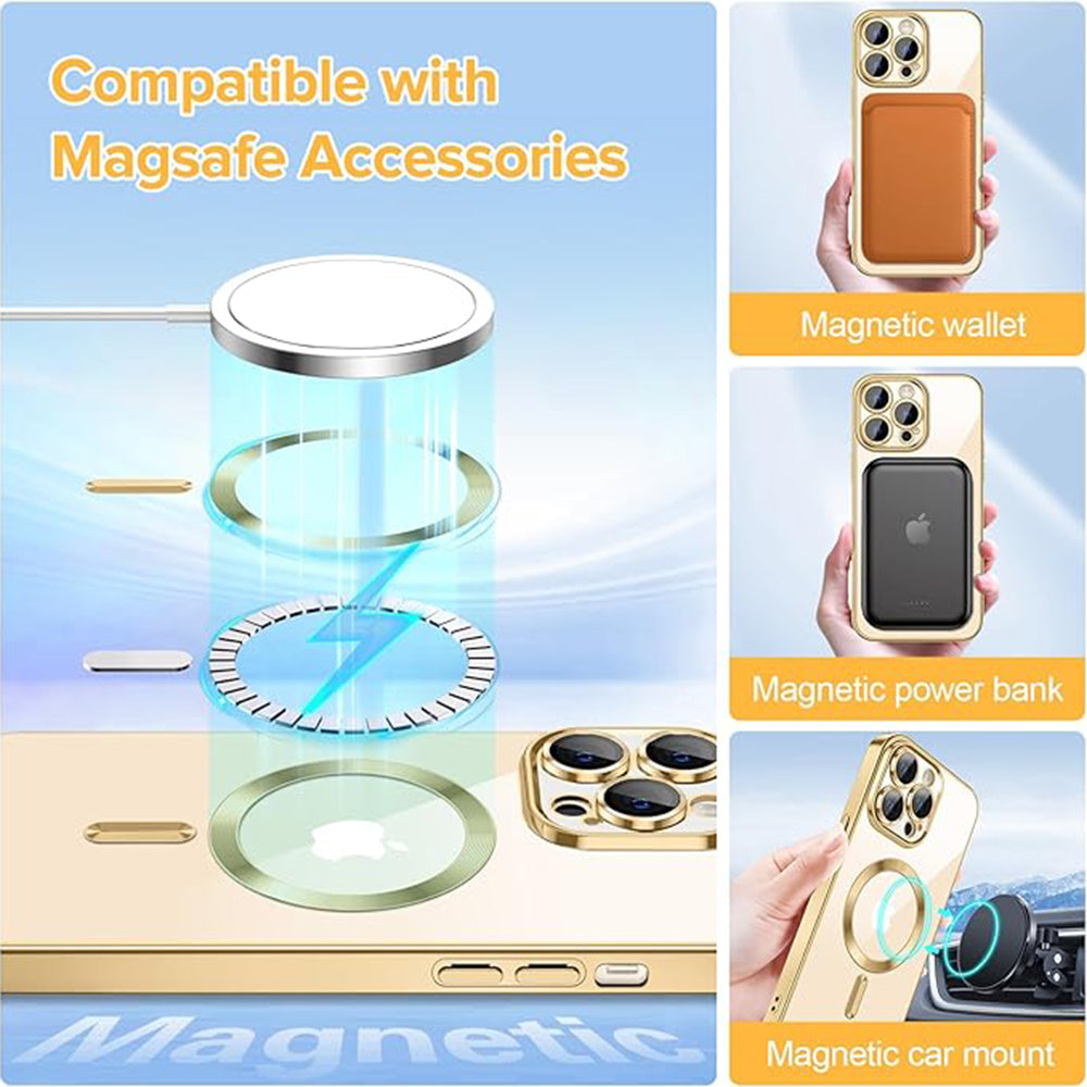 Custodia MagSafe per Apple iPhone 13 Pro Max, Techsuit, Luxury Crystal, Dorata