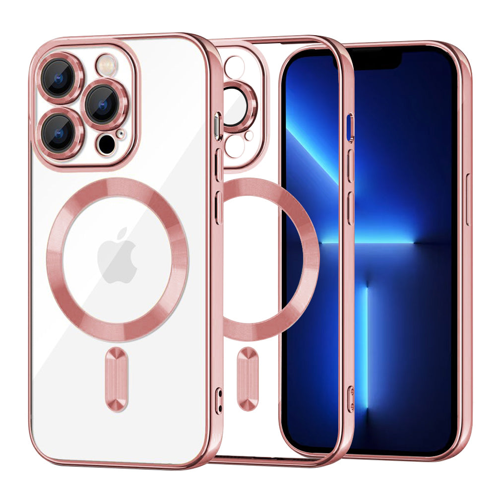 Custodia MagSafe per Apple iPhone 13 Pro Max, Techsuit, Luxury Crystal, Rosa