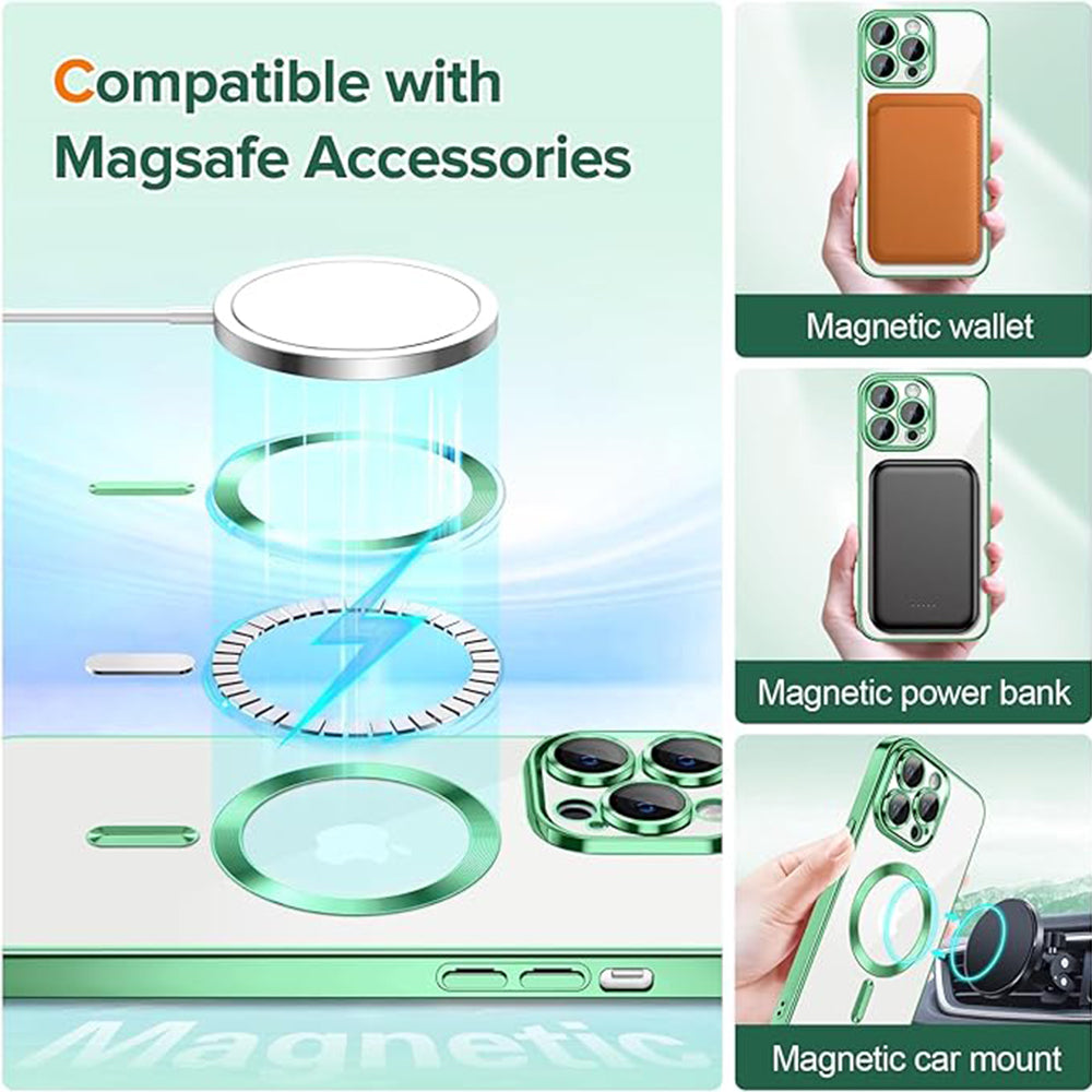 Custodia MagSafe per Apple iPhone 13 Pro Max, Techsuit, Luxury Crystal, Verde Chiaro