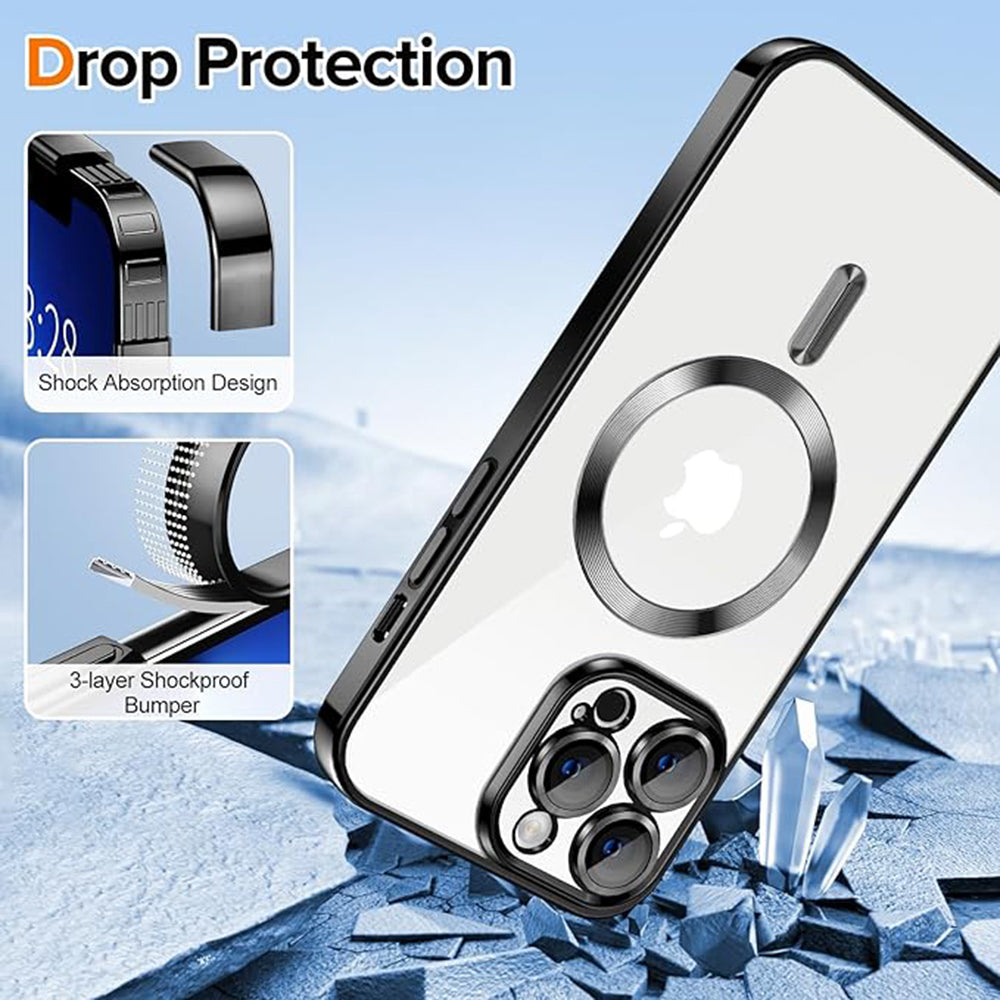 Custodia MagSafe per Apple iPhone 13 Pro, Techsuit, Luxury Crystal, Nera