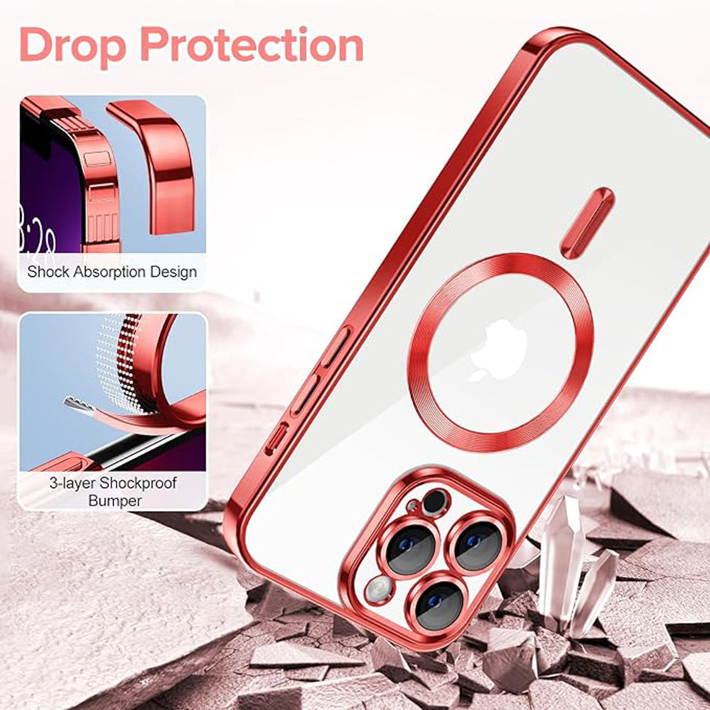 Custodia MagSafe per Apple iPhone 13 Pro, Techsuit, Luxury Crystal, Rossa