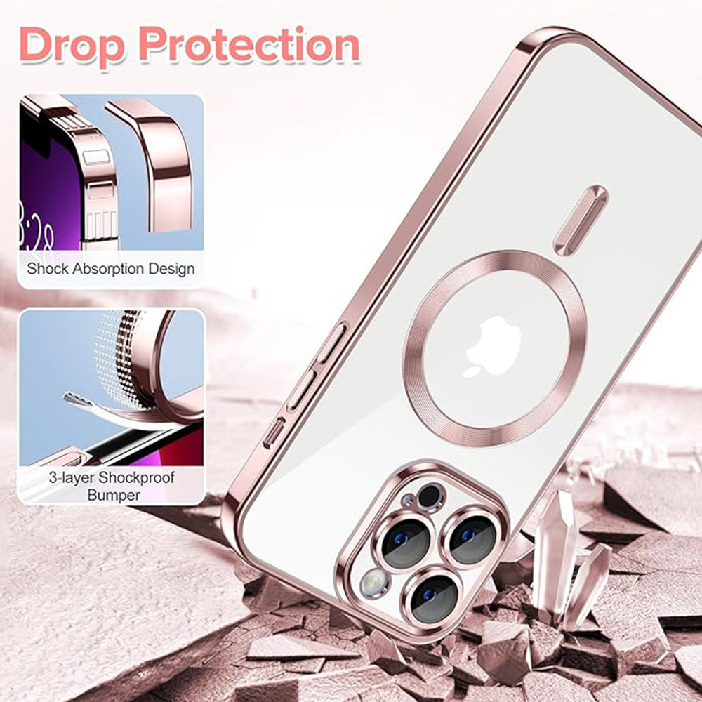 Custodia MagSafe per Apple iPhone 13 Pro, Techsuit, Luxury Crystal, Rosa