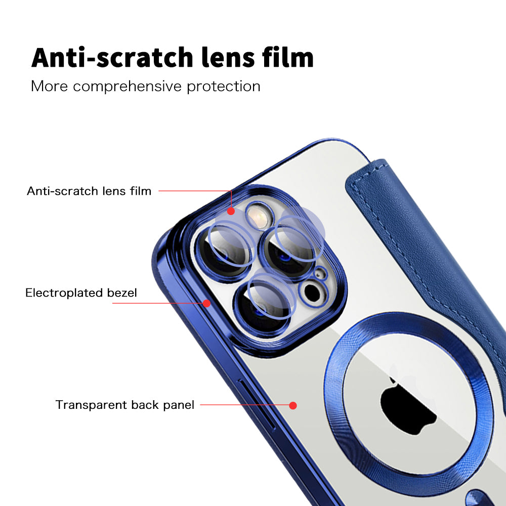 Custodia MagSafe per Apple iPhone 13 Pro, Techsuit, SmartMag Book, Blu