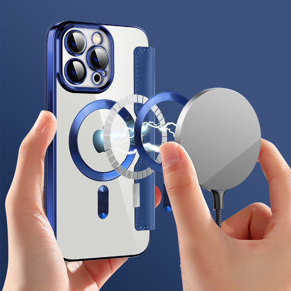 Custodia MagSafe per Apple iPhone 13 Pro, Techsuit, SmartMag Book, Blu