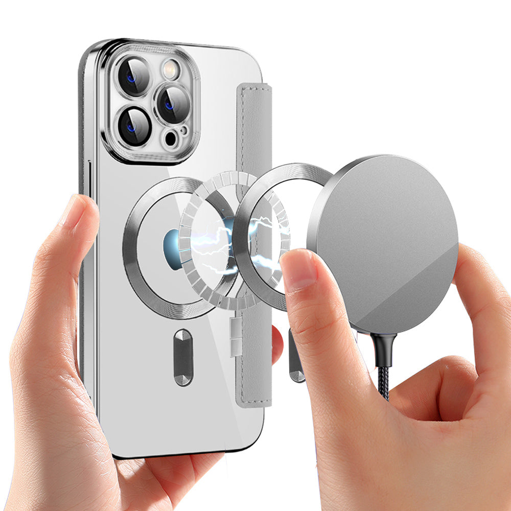 Custodia MagSafe per Apple iPhone 13 Pro, Techsuit, SmartMag Book, Grigio