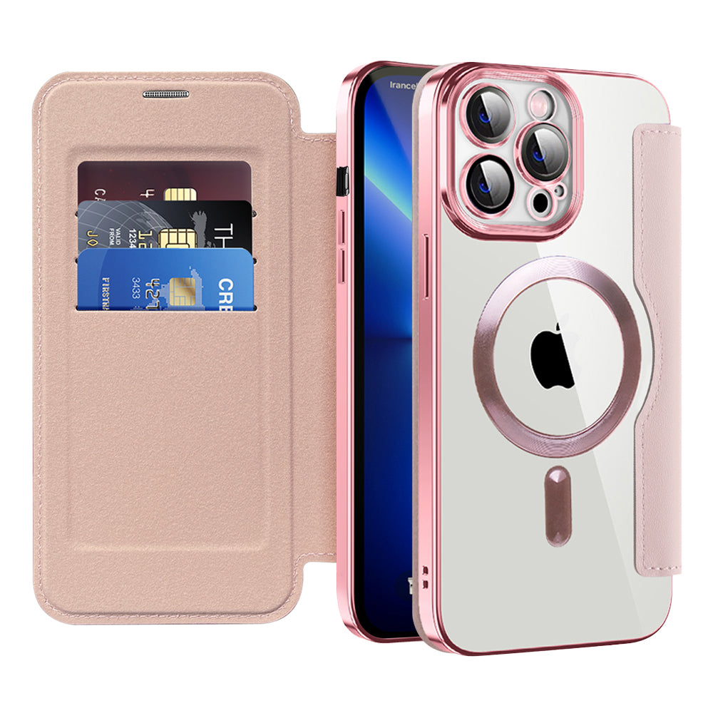 Custodia MagSafe per Apple iPhone 13 Pro, Techsuit, SmartMag Book, Rosa