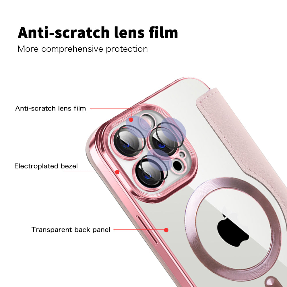Custodia MagSafe per Apple iPhone 13 Pro, Techsuit, SmartMag Book, Rosa