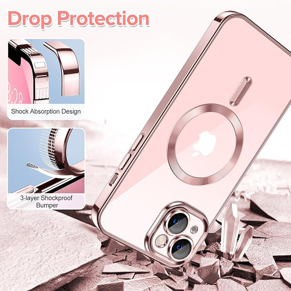 Custodia MagSafe per Apple iPhone 13, Techsuit, Luxury Crystal, Rosa
