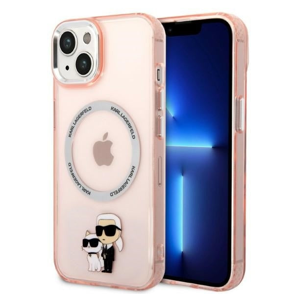 Custodia MagSafe per Apple iPhone 14, Karl Lagerfeld, Ikonik Karl & Choupette, Rosa