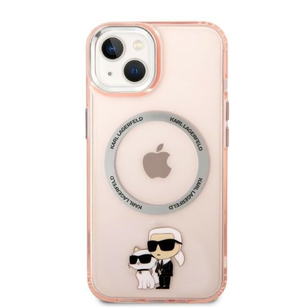 Custodia MagSafe per Apple iPhone 14, Karl Lagerfeld, Ikonik Karl & Choupette, Rosa