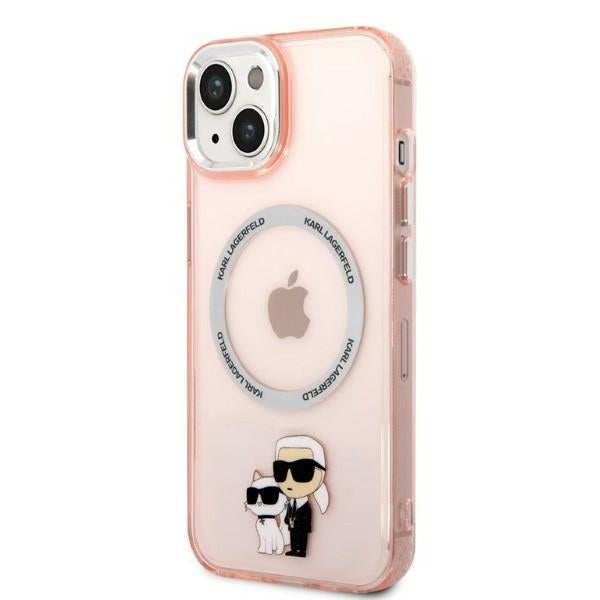 Custodia MagSafe per Apple iPhone 14, Karl Lagerfeld, Ikonik Karl & Choupette, Rosa