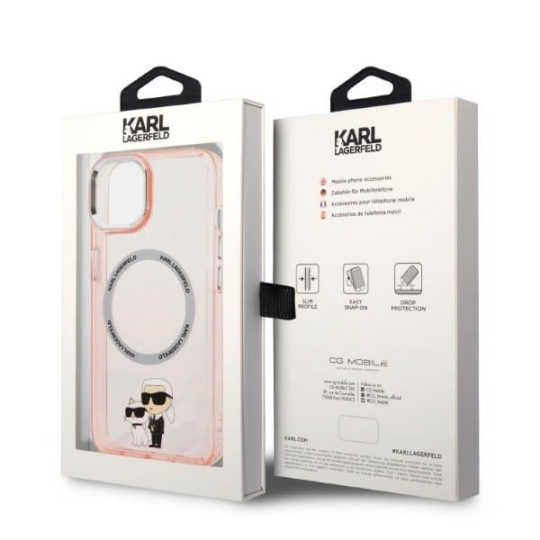 Custodia MagSafe per Apple iPhone 14, Karl Lagerfeld, Ikonik Karl & Choupette, Rosa