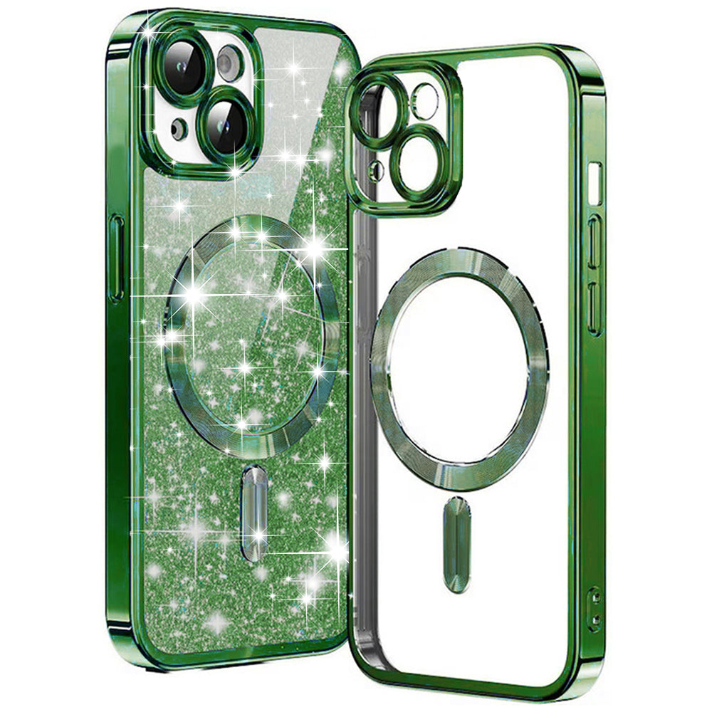 Custodia MagSafe per Apple iPhone 14 Plus, Techsuit, Luxury Glitter, Verde Scuro