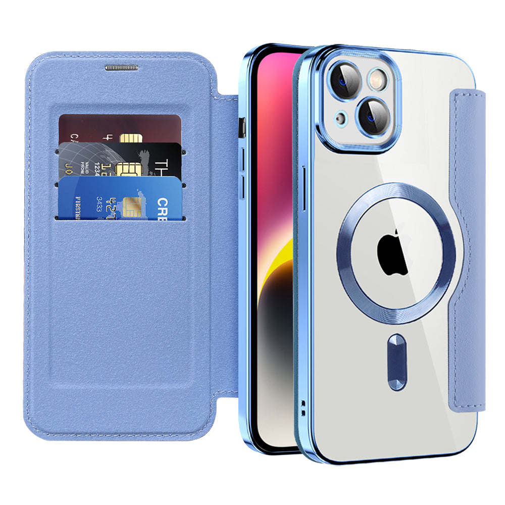 Custodia MagSafe per Apple iPhone 14 Plus, Techsuit, SmartMag Book, Blu