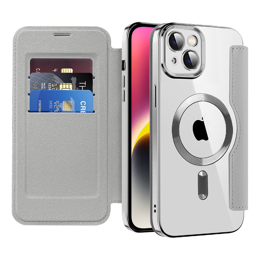 Custodia MagSafe per Apple iPhone 14 Plus, Techsuit, SmartMag Book, Grigio