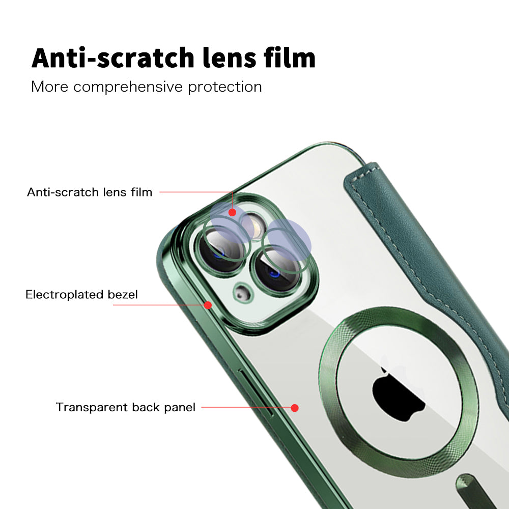 Custodia MagSafe per Apple iPhone 14 Plus, Techsuit, SmartMag Book, Verde
