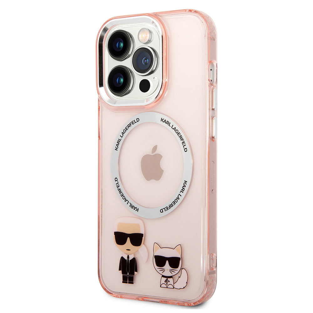Custodia MagSafe per Apple iPhone 14 Pro, Karl Lagerfeld, Karl & Choupette Aluminium, Rosa