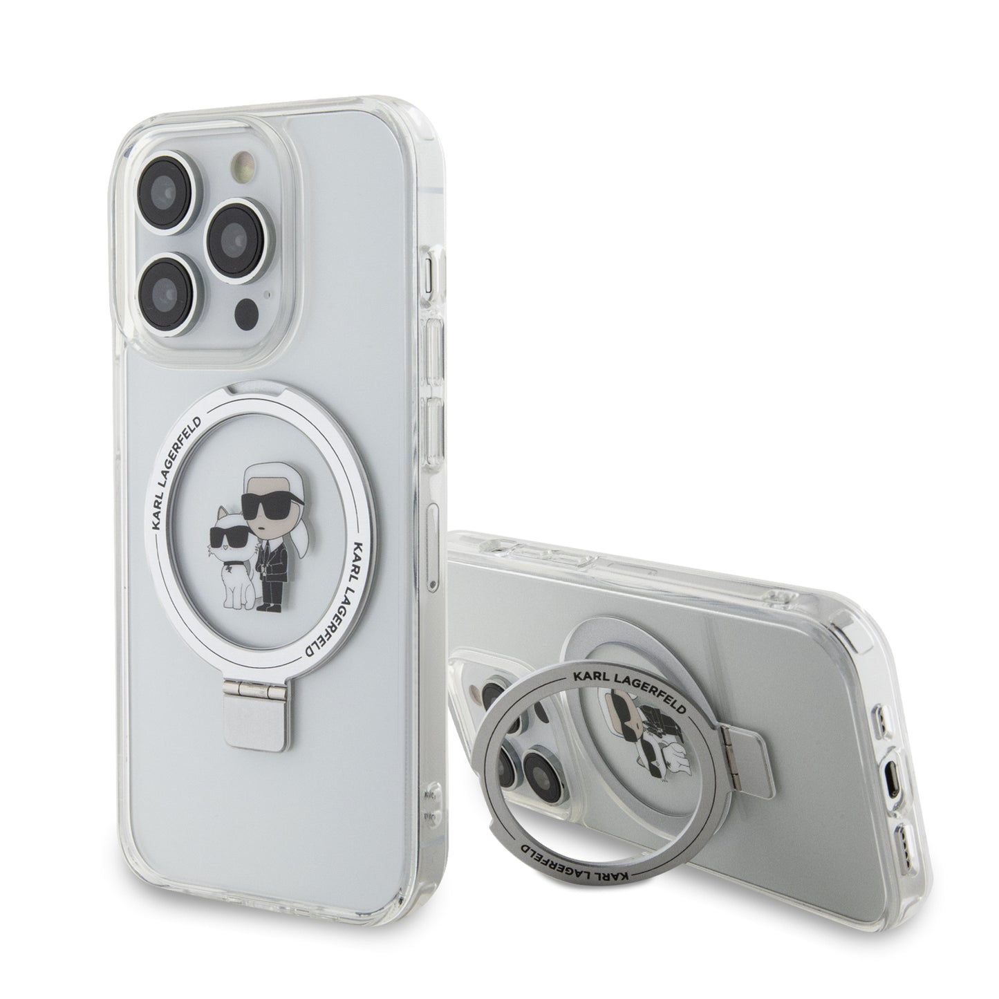 Custodia MagSafe per Apple iPhone 14 Pro, Karl Lagerfeld, Ring Stand Karl & Choupette, Bianca