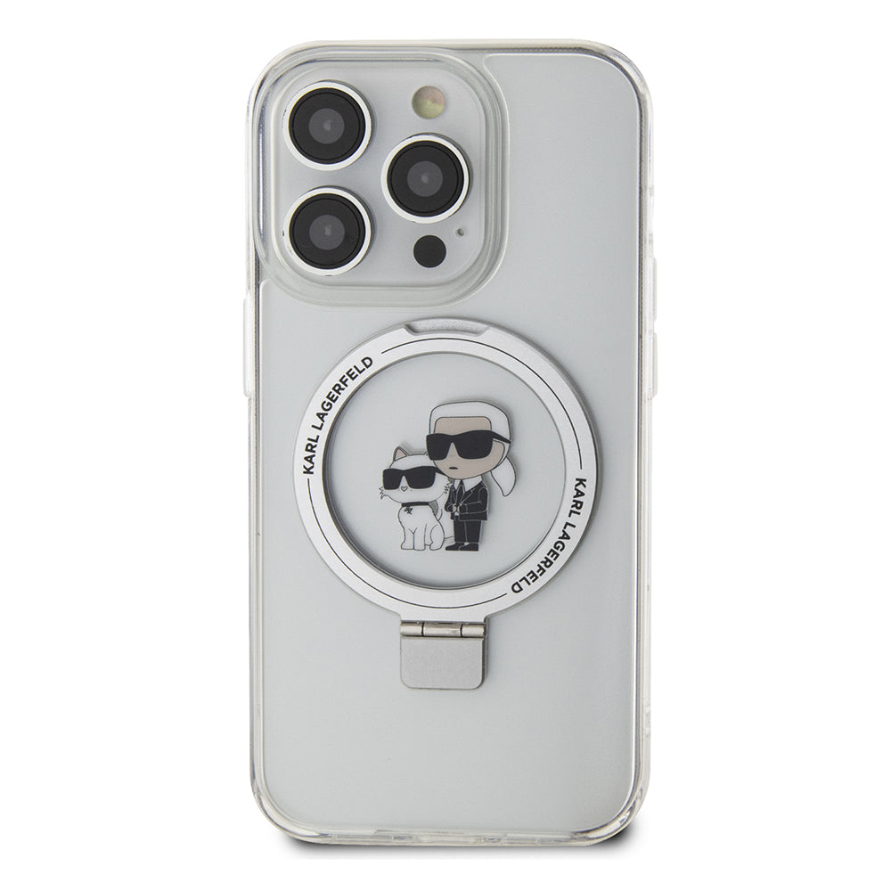 Custodia MagSafe per Apple iPhone 14 Pro, Karl Lagerfeld, Ring Stand Karl & Choupette, Bianca